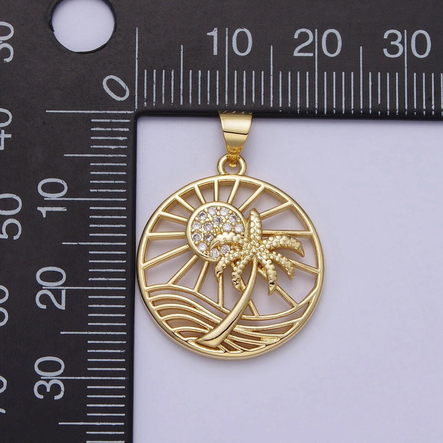 Palm tree sunrise charm gold california dream beach charm, hawaii charm, vacation tropical summer pendant for gift shop supply aa162