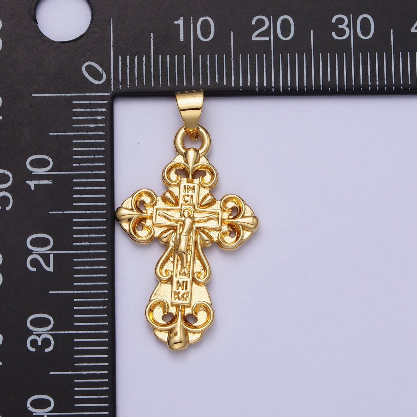 Gold ornate crucifix pendant catholic cross charm religious jewelry making aa161