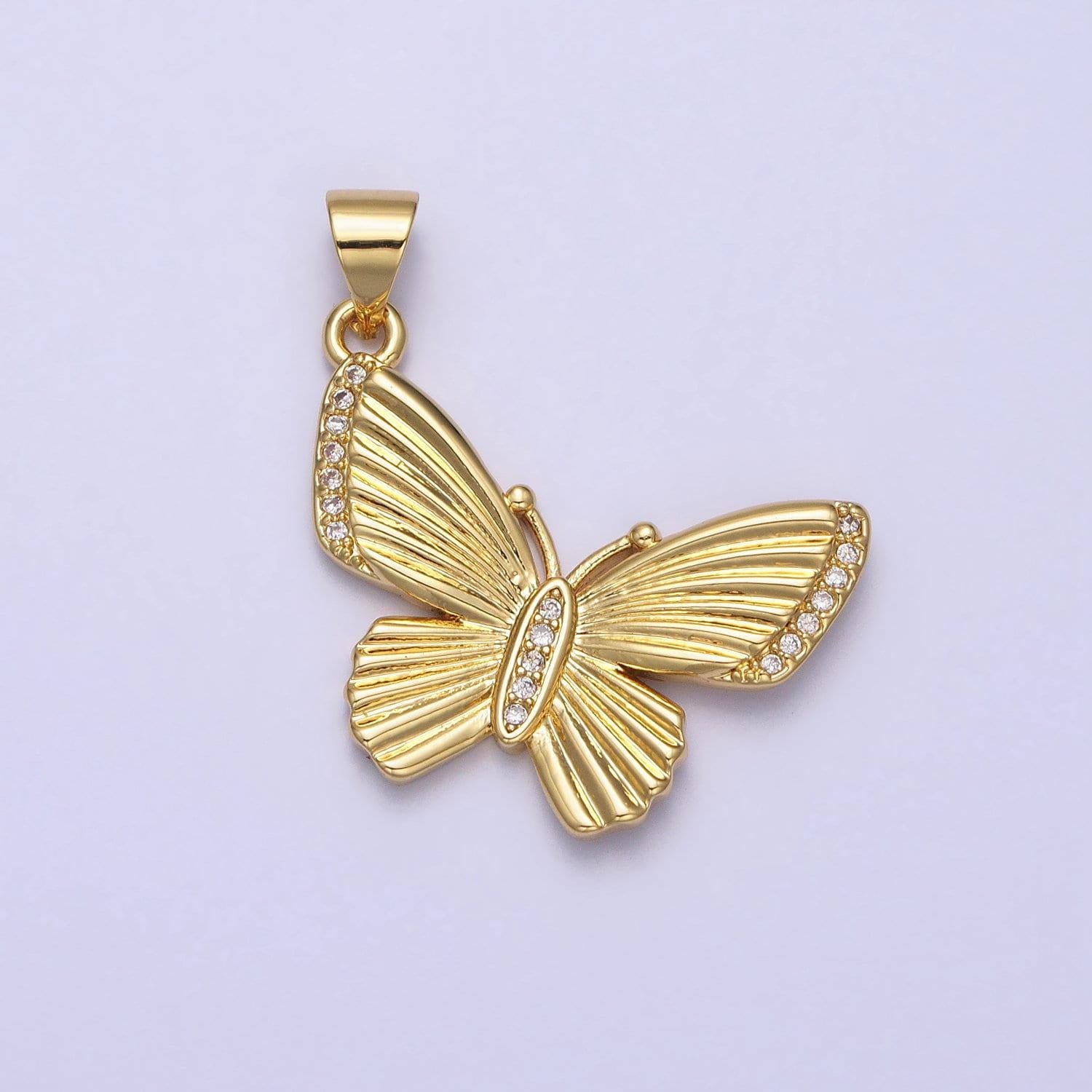 Mini gold butterfly mariposa textured sunburst clear micro paved cz pendant | aa156