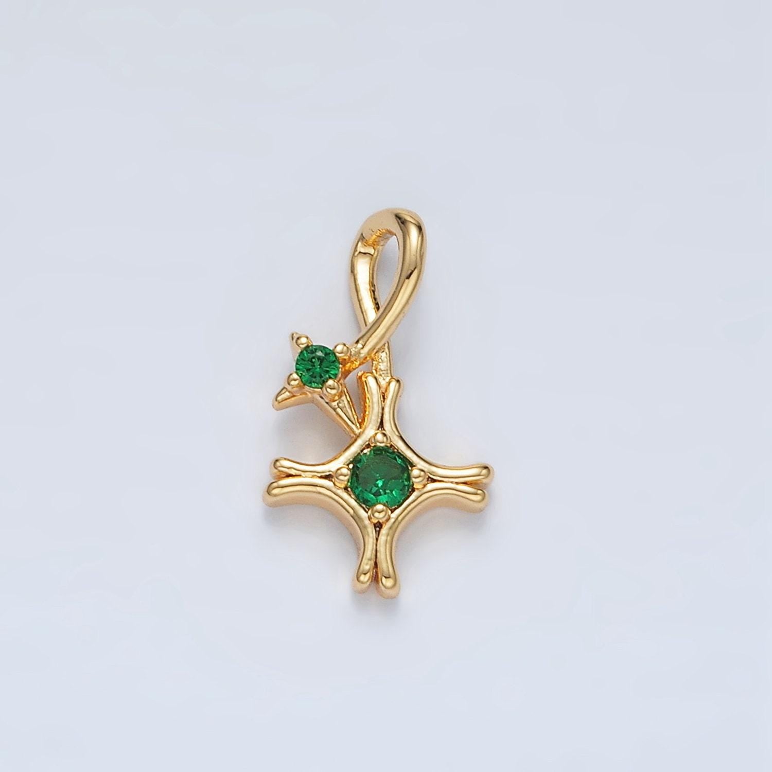 Gold filled double star green cz charm in gold & silver | aa-1513