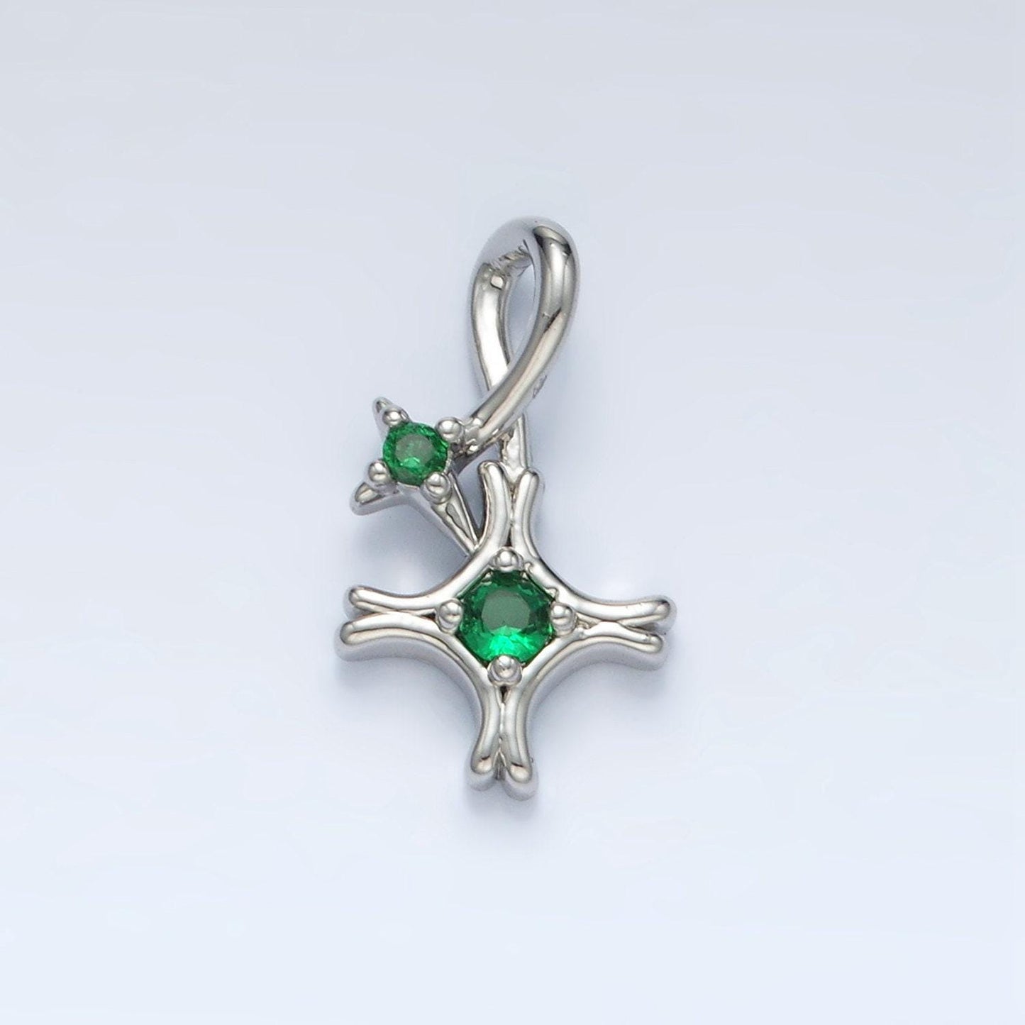 Gold filled double star green cz charm in gold & silver | aa-1513