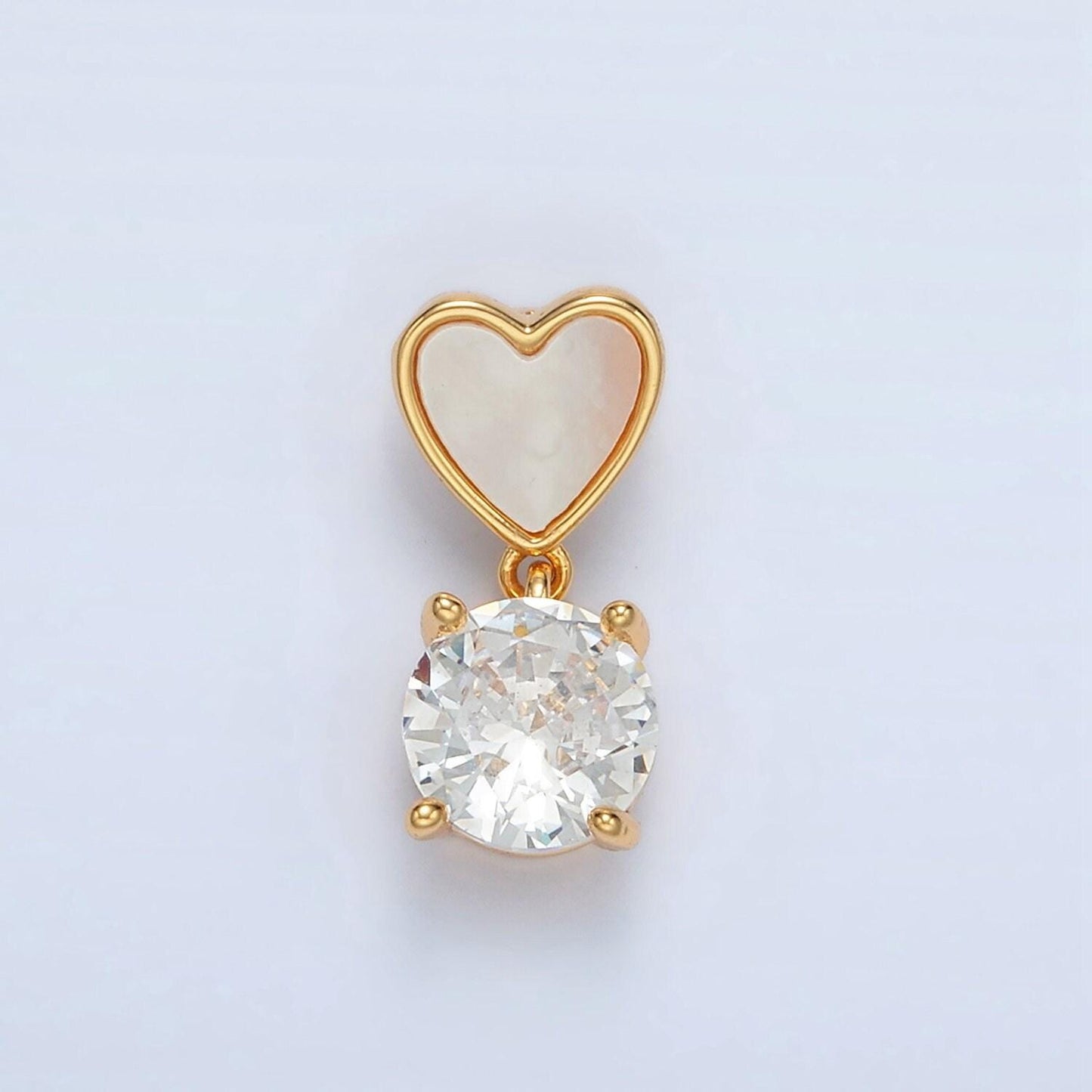 24k gold filled cz drop shell pearl, heart back loop pendant in gold & silver | aa-1512