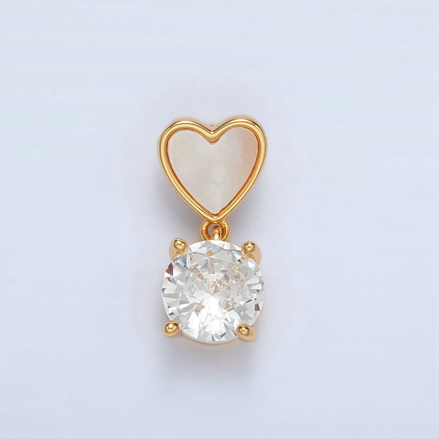 24k gold filled cz drop shell pearl, heart back loop pendant in gold & silver | aa-1512