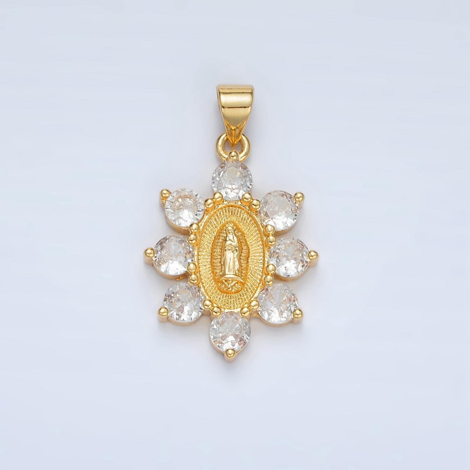 24k gold filled our lady of guadalupe charm virgin mary lady of lourdes catholic bijoux sunburst micro pave cz charm | aa1419