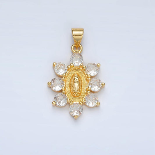 24k gold filled our lady of guadalupe charm virgin mary lady of lourdes catholic bijoux sunburst micro pave cz charm | aa1419