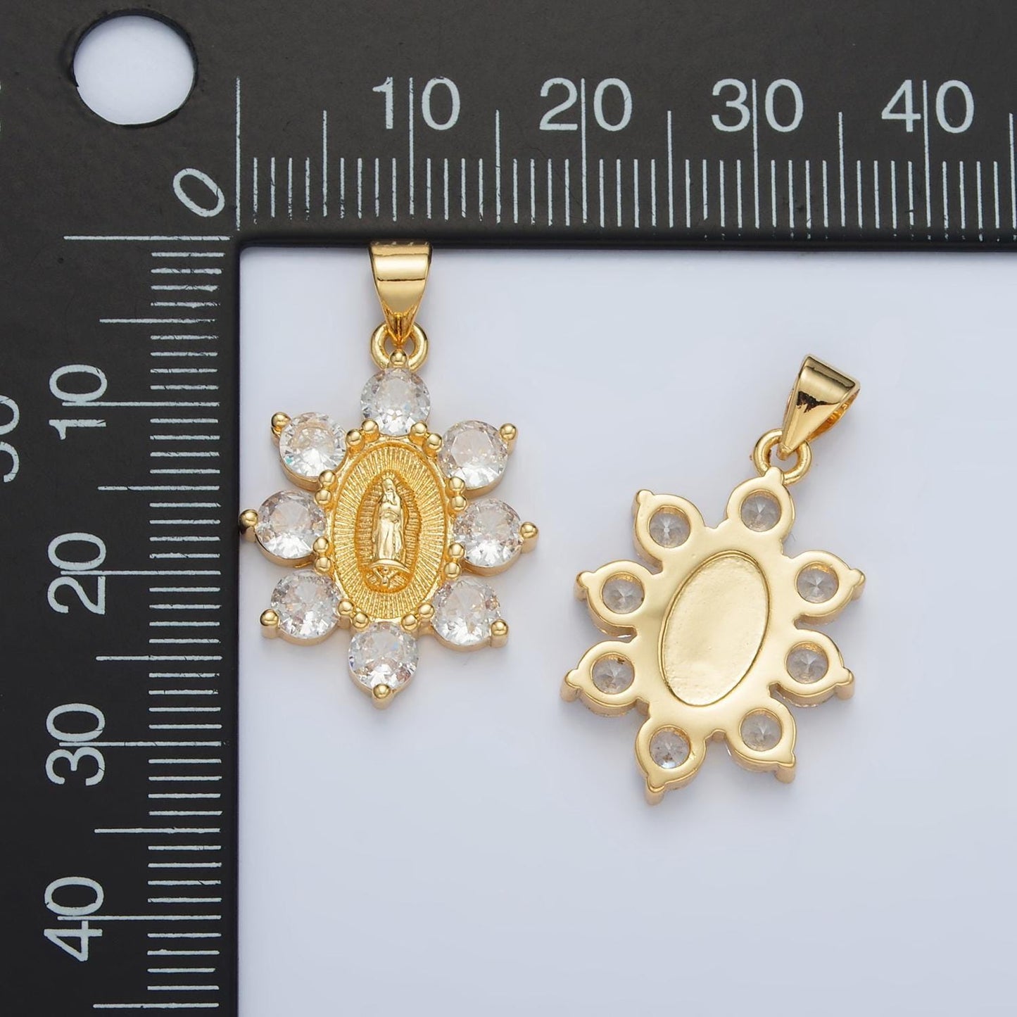 24k gold filled our lady of guadalupe charm virgin mary lady of lourdes catholic bijoux sunburst micro pave cz charm | aa1419