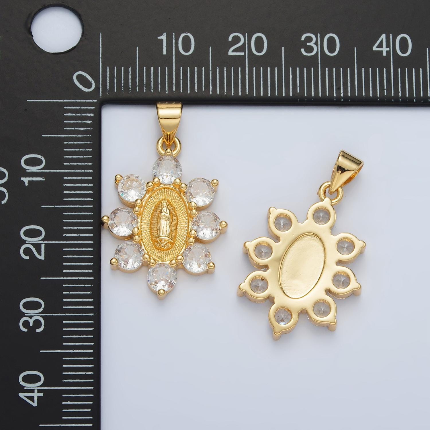 24k gold filled our lady of guadalupe charm virgin mary lady of lourdes catholic bijoux sunburst micro pave cz charm | aa1419