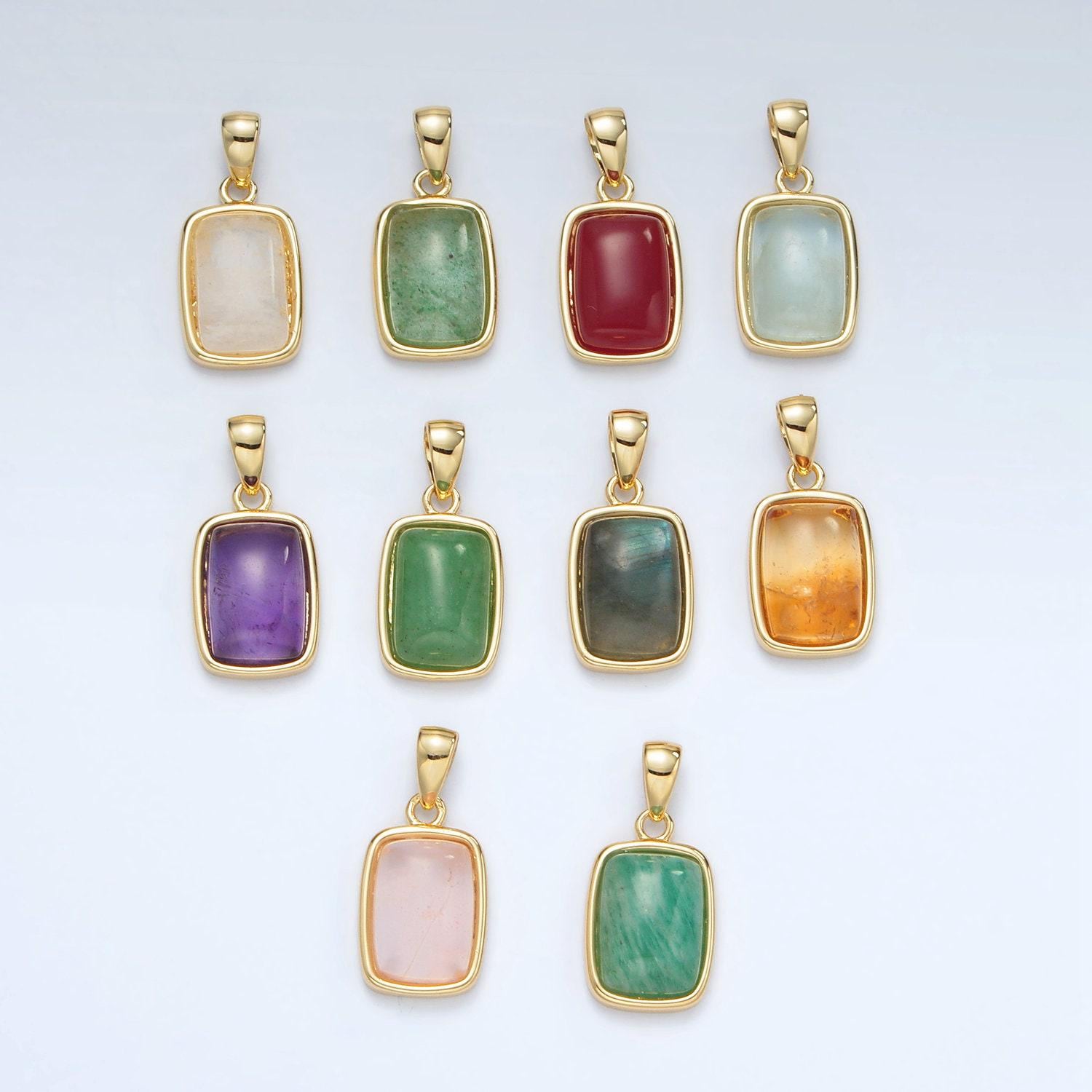 24k gold filled 14mm rectangle natural gemstones pendants | aa1402-aa1406