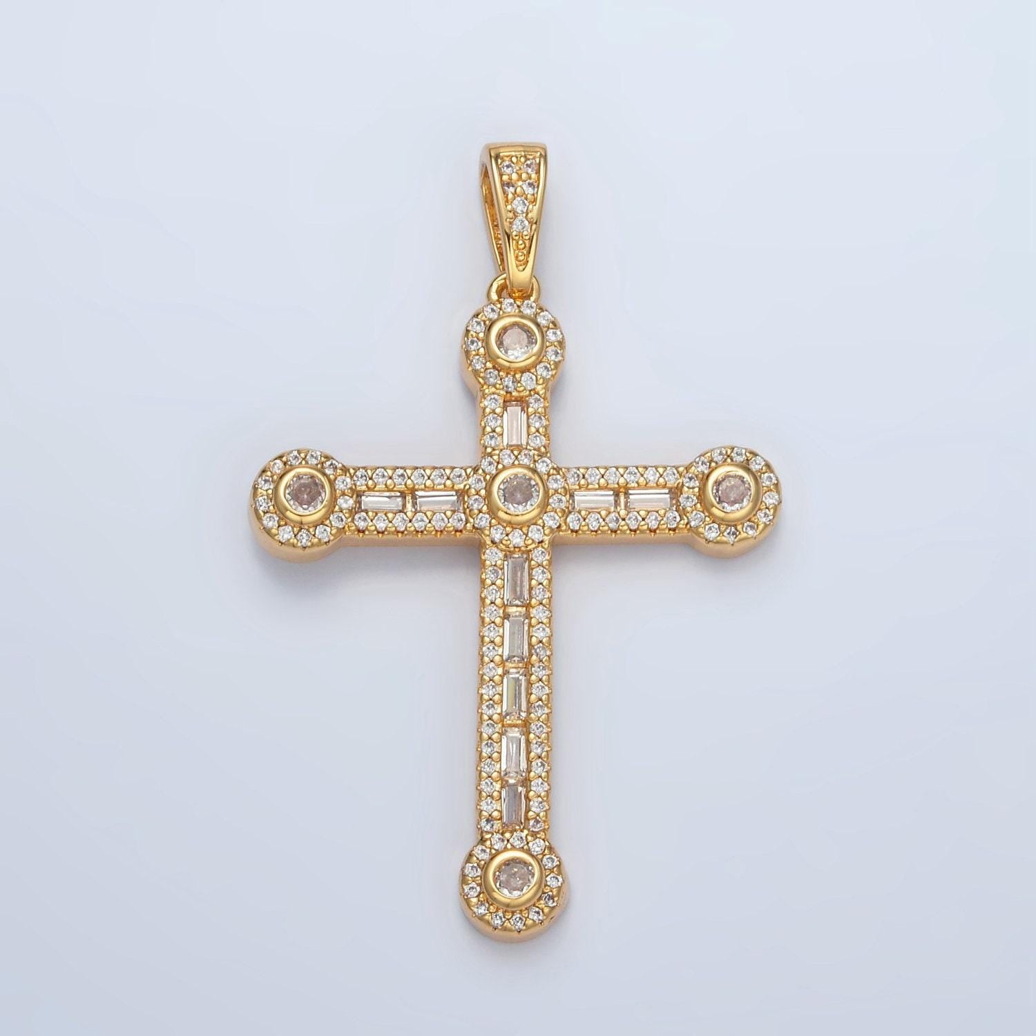 24k gold filled 43mm cz paved cross pendant | aa-1394