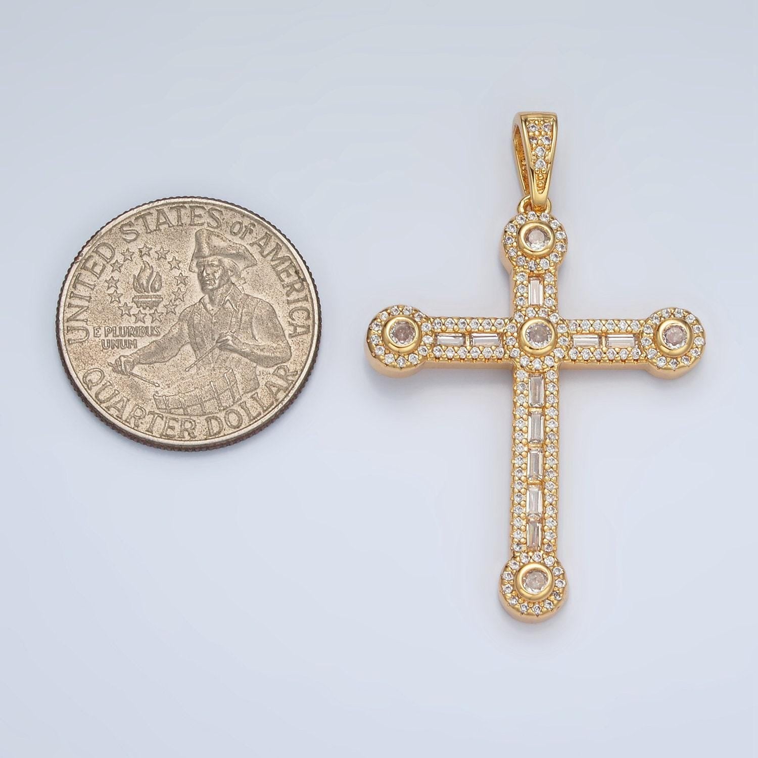 24k gold filled 43mm cz paved cross pendant | aa-1394