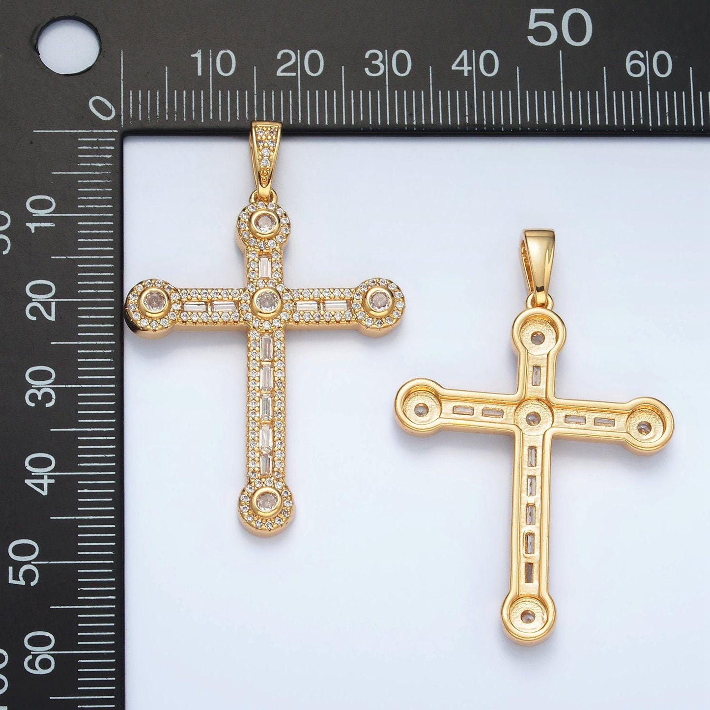 24k gold filled 43mm cz paved cross pendant | aa-1394
