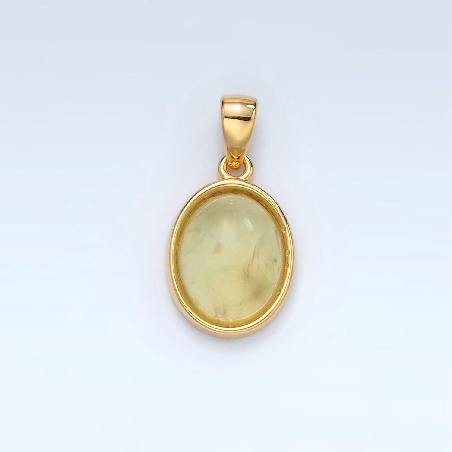 24k gold filled 14mm oval natural gemstone pendant | aa1395-aa1401