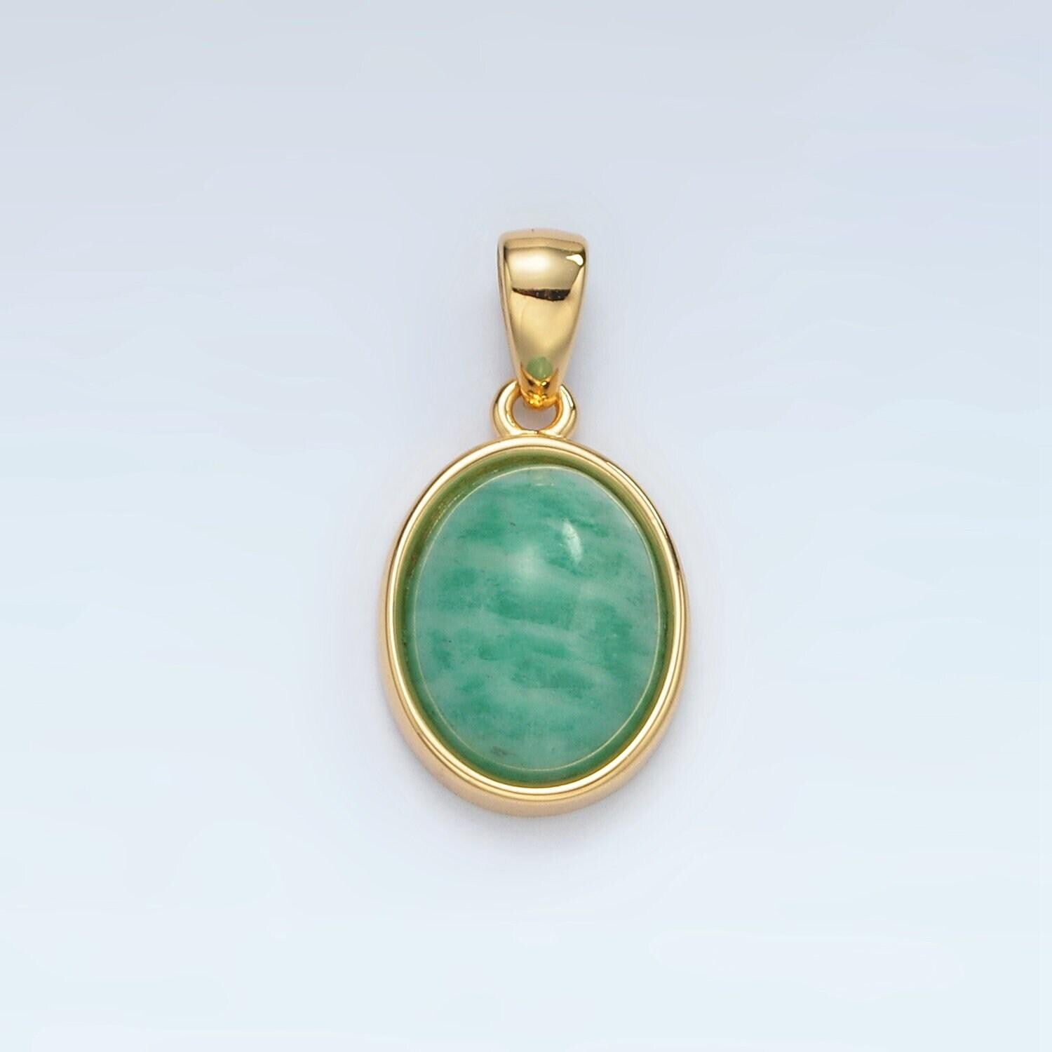 24k gold filled 14mm oval natural gemstone pendant | aa1395-aa1401