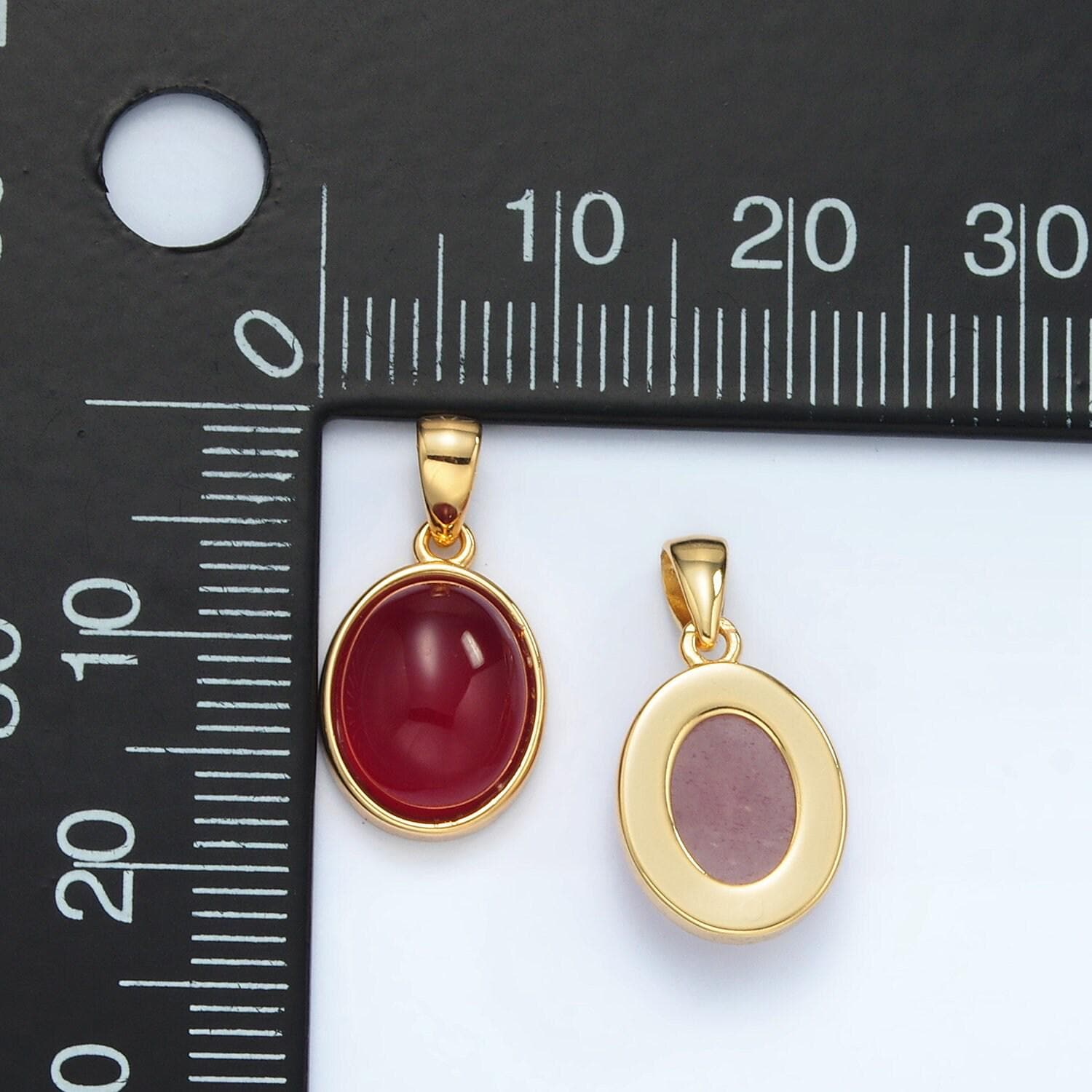 24k gold filled 14mm oval natural gemstone pendant | aa1395-aa1401