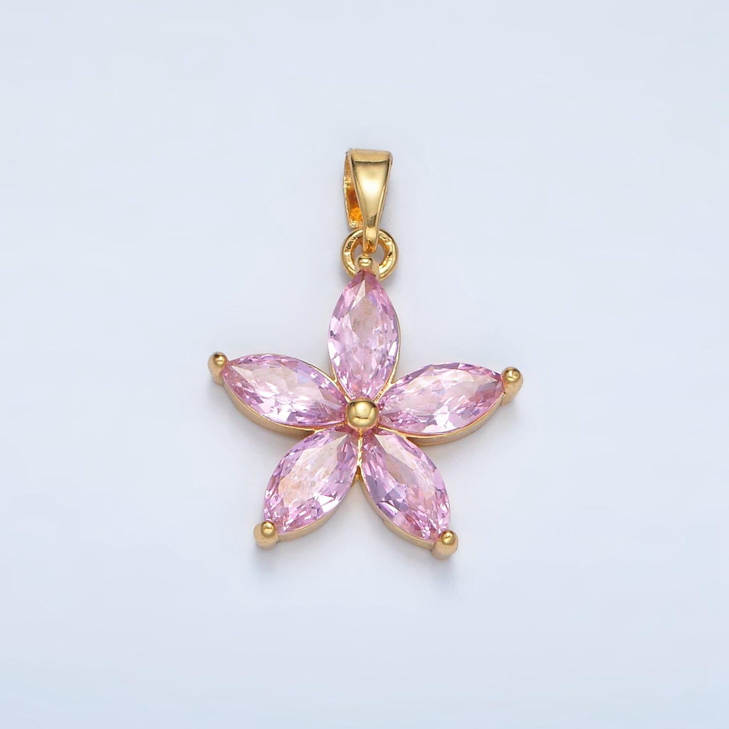 24k gold filled pink marquise cz flower pendant in gold & silver | aa-1392