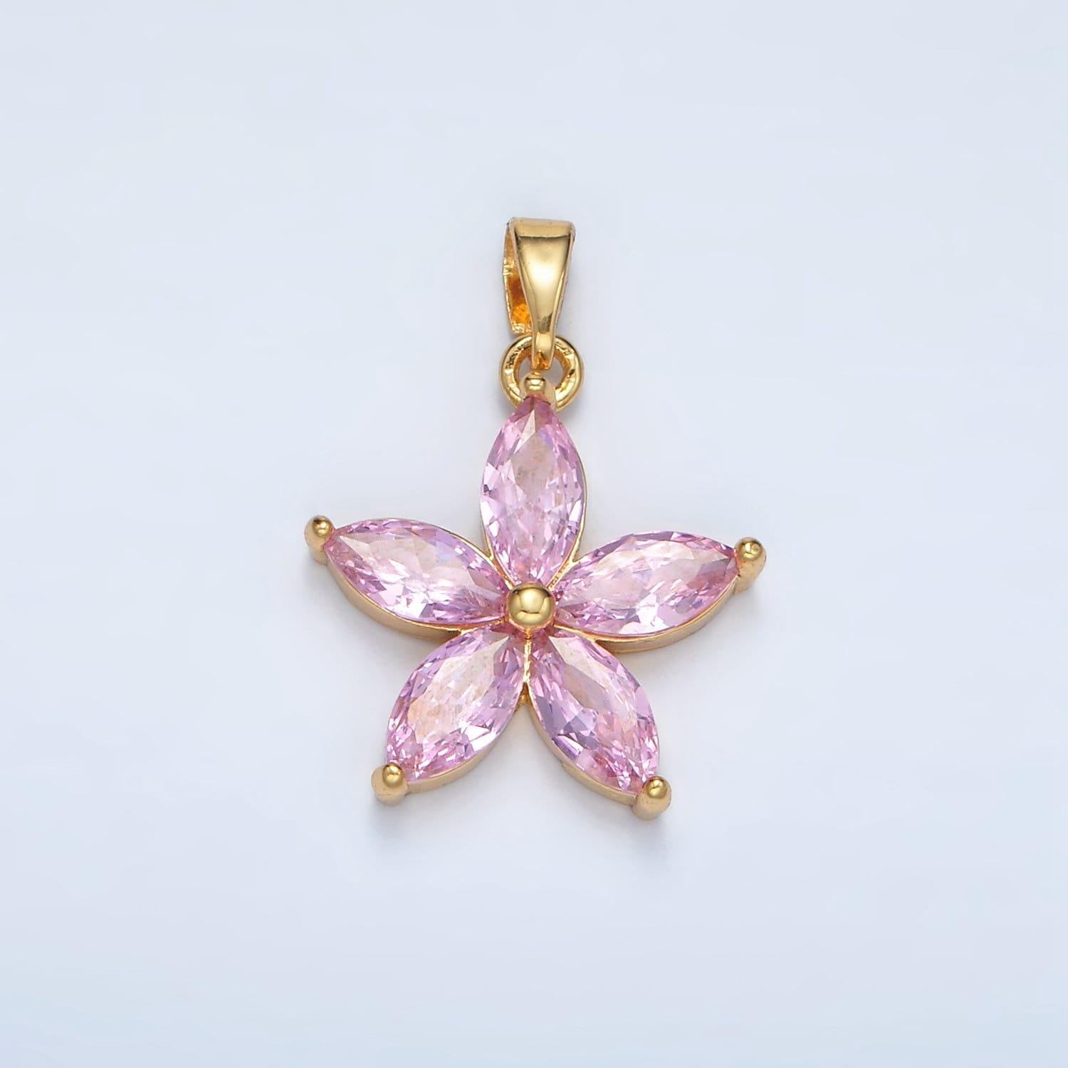 24k gold filled pink marquise cz flower pendant in gold & silver | aa-1392