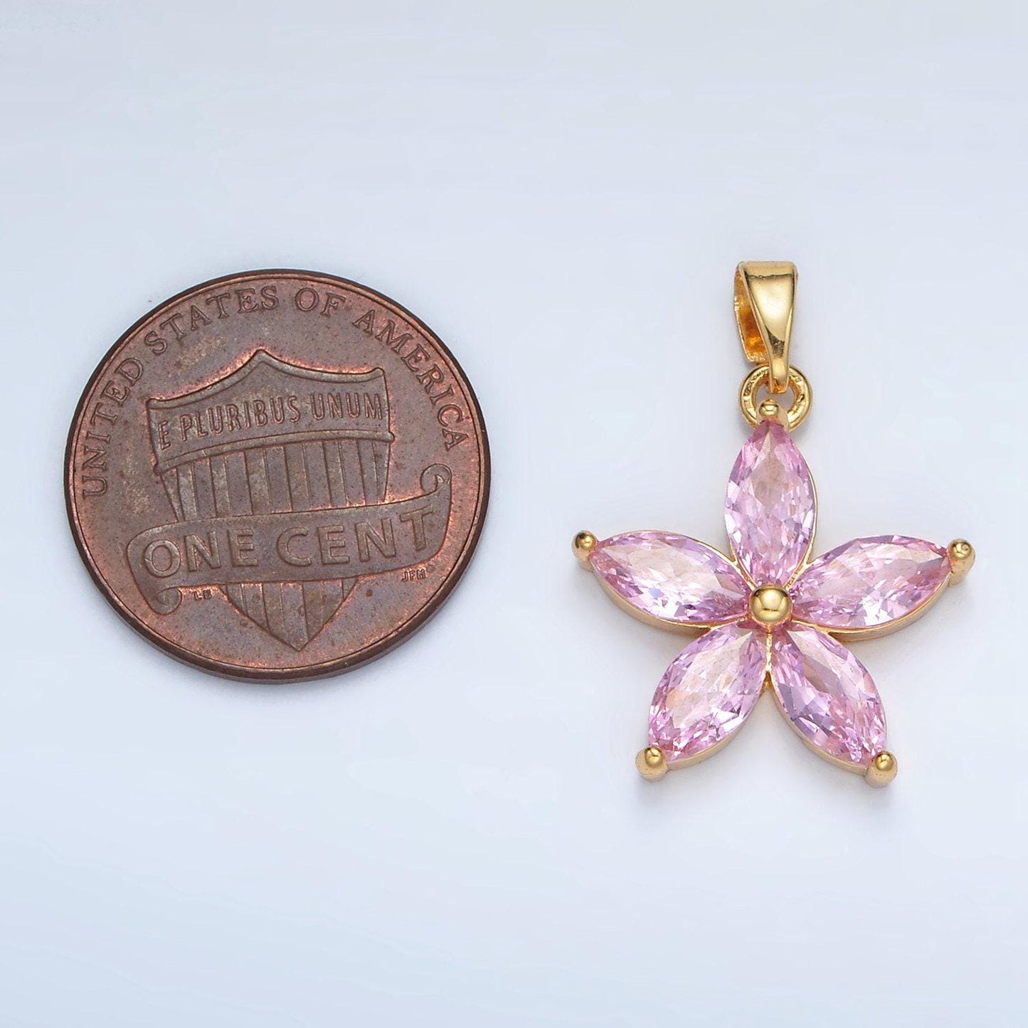 24k gold filled pink marquise cz flower pendant in gold & silver | aa-1392