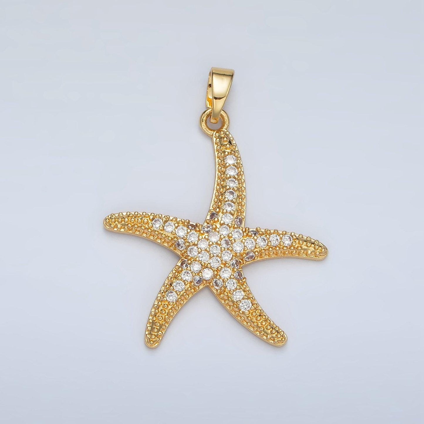 24k gold filled 26mm cz paved starfish pendant in gold & silver |