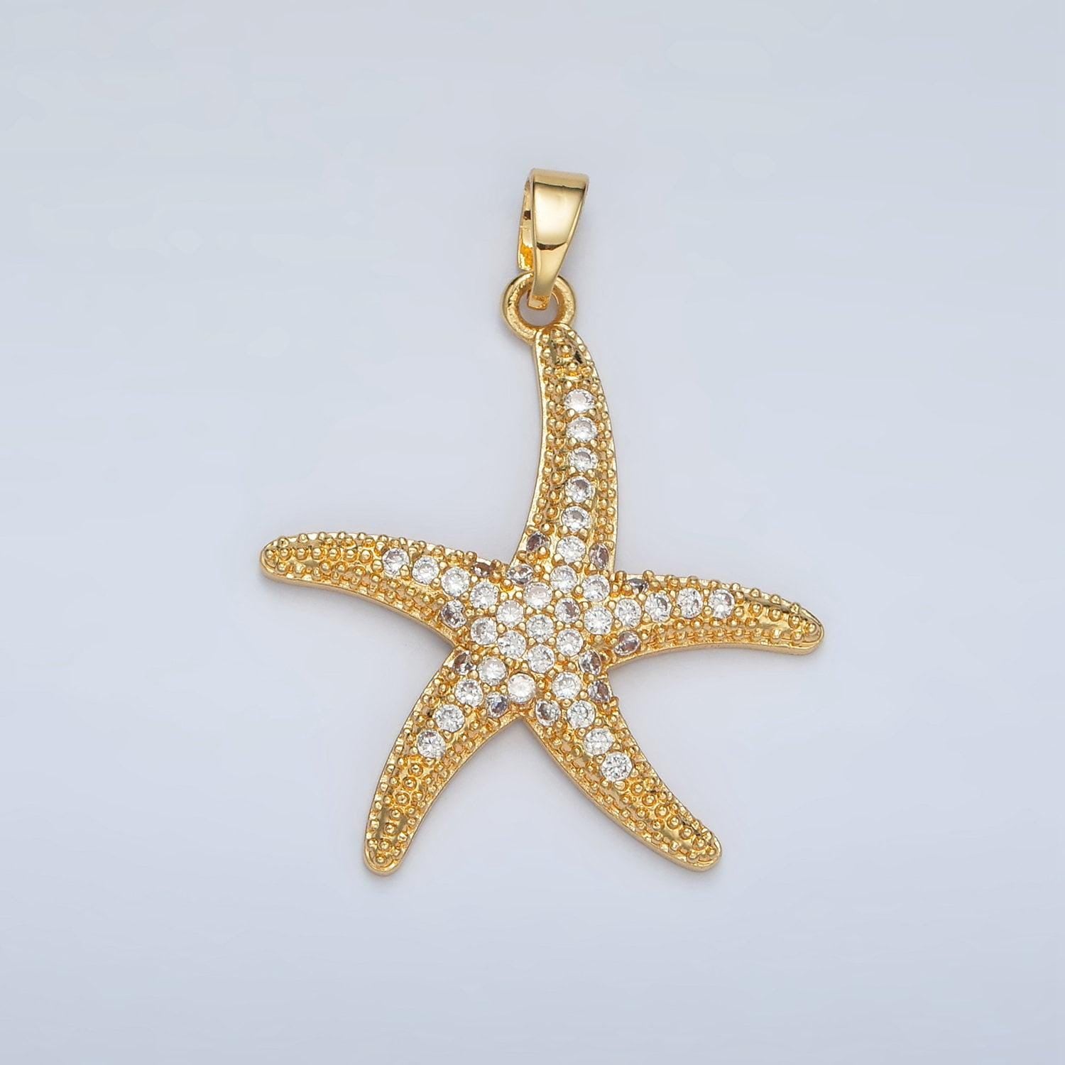 24k gold filled 26mm cz paved starfish pendant in gold & silver |