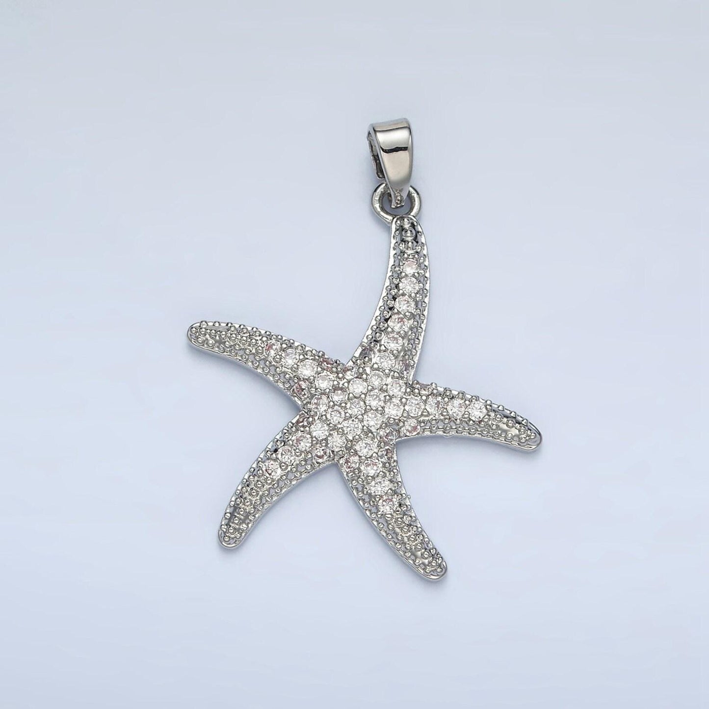 24k gold filled 26mm cz paved starfish pendant in gold & silver |