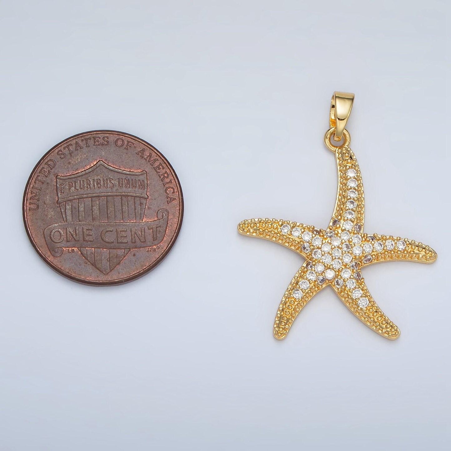 24k gold filled 26mm cz paved starfish pendant in gold & silver |