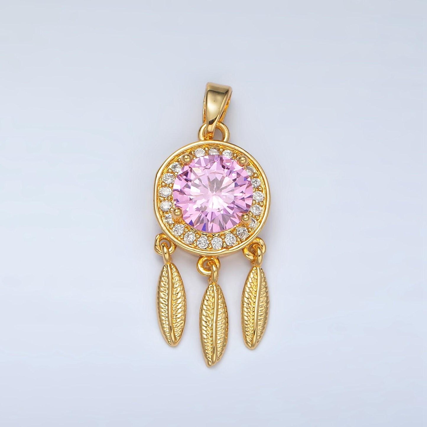 24k gold filled dreamcatcher w/ pink & clear paved cz | aa-1387