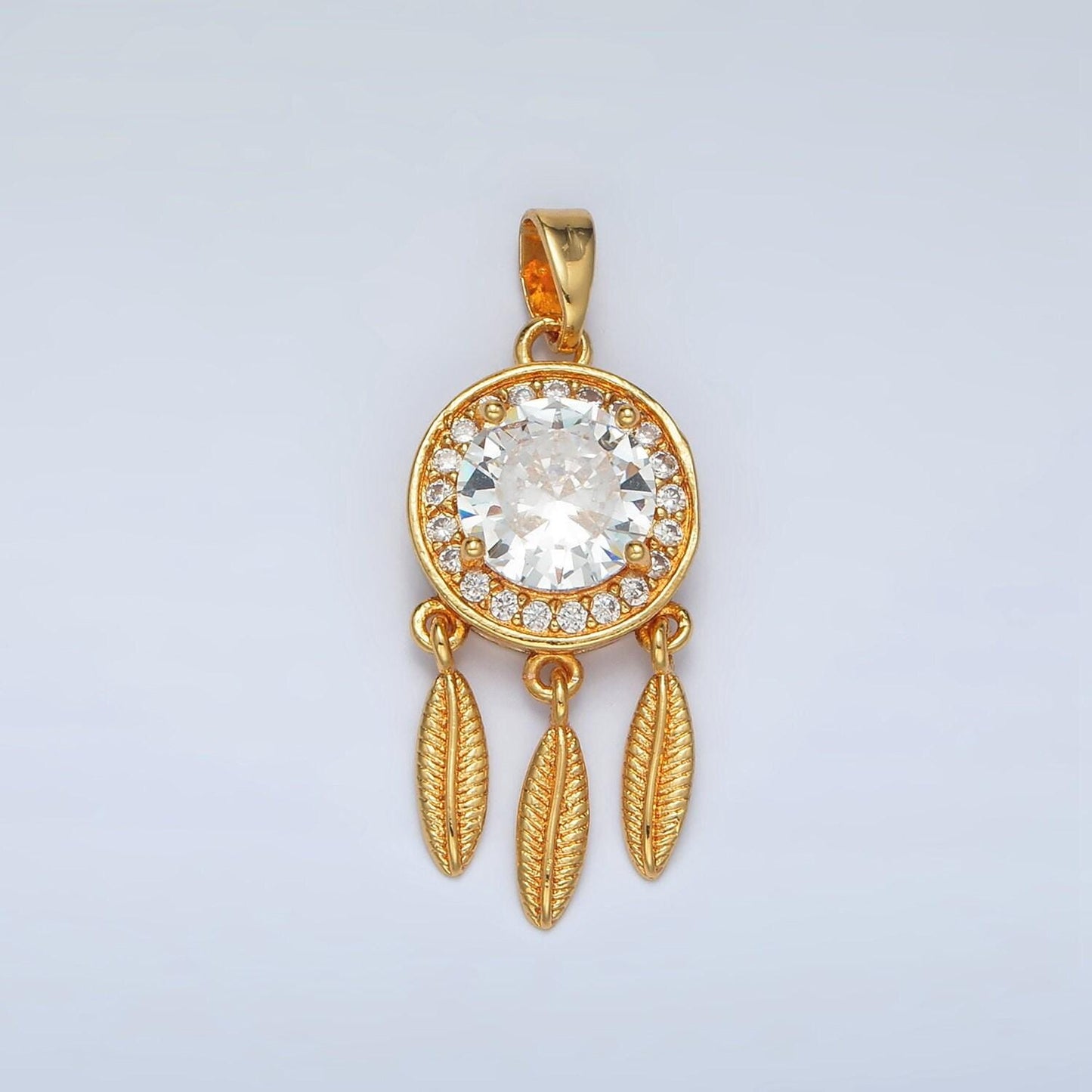 24k gold filled dreamcatcher w/ pink & clear paved cz | aa-1387