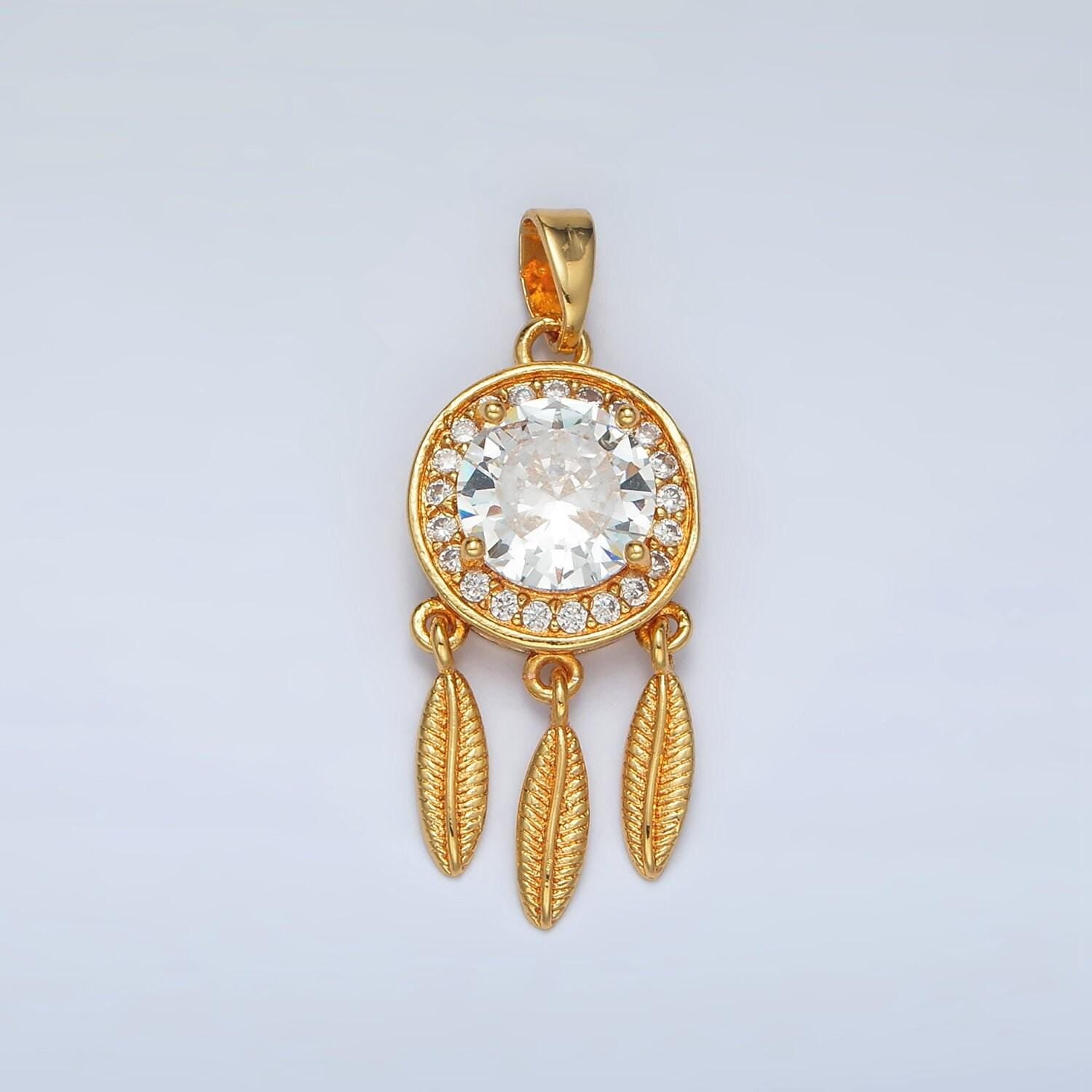 24k gold filled dreamcatcher w/ pink & clear paved cz | aa-1387