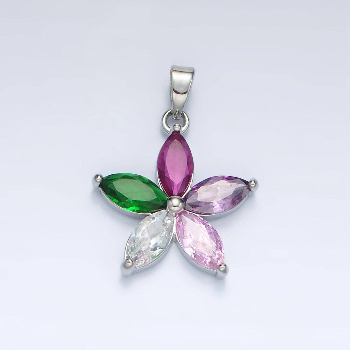 24k gold filled multicolor marquise cz flower pendant in gold & silver | aa1386