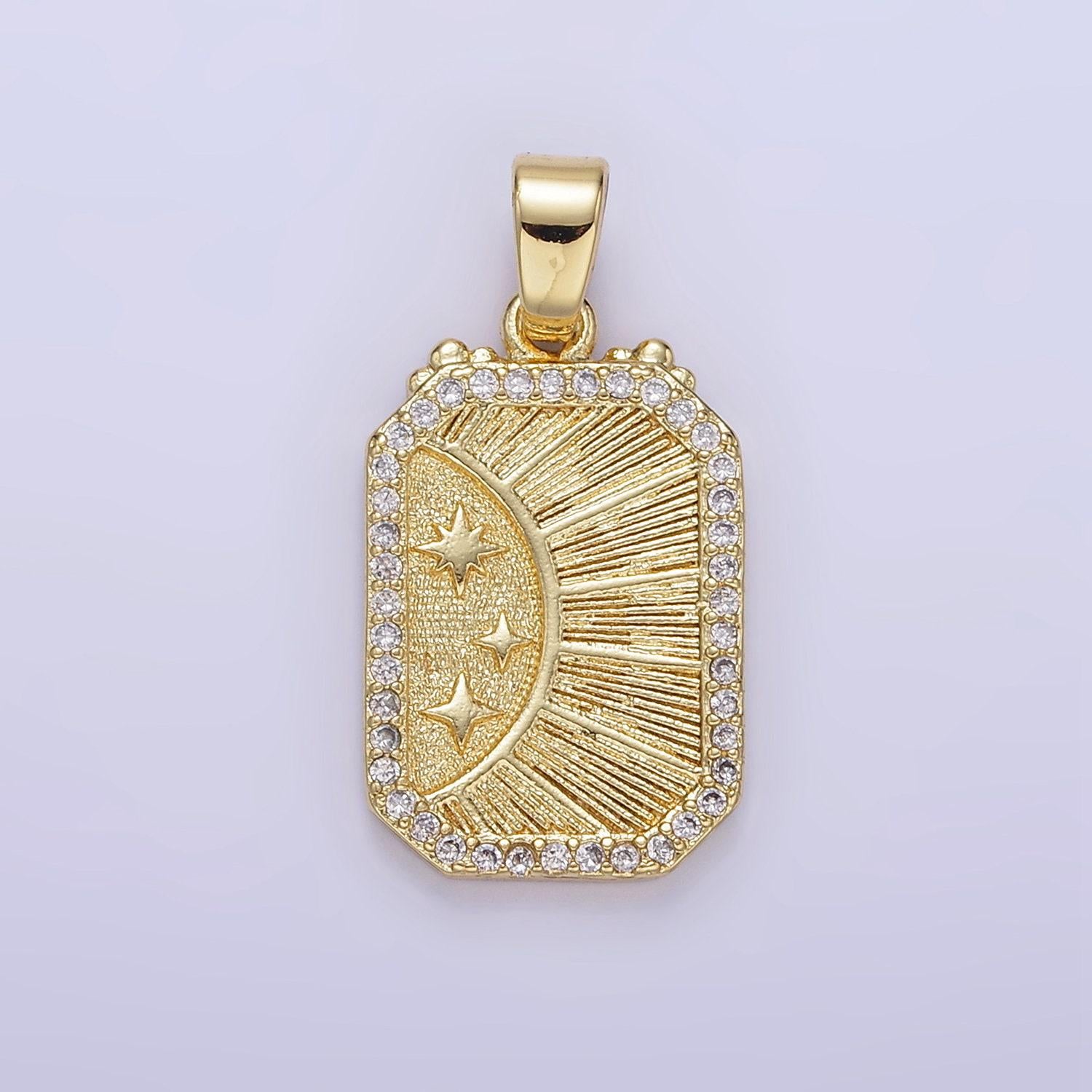 24k gold filled celestial charm sun moon stars pendant celestial tag minimalist micro pave jewelry necklace charm component supply aa1356
