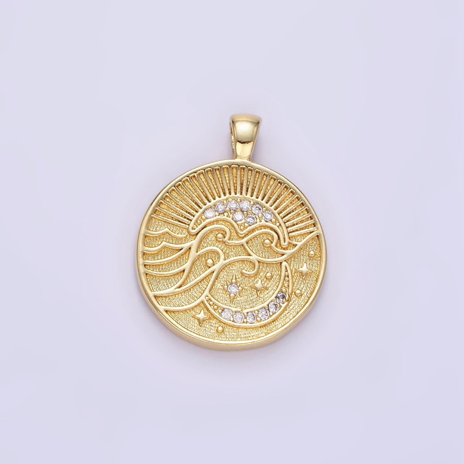 18k gold filled round moon and star charm gold sunshine charm sun ray charm celestial jewelry making supply aa1354