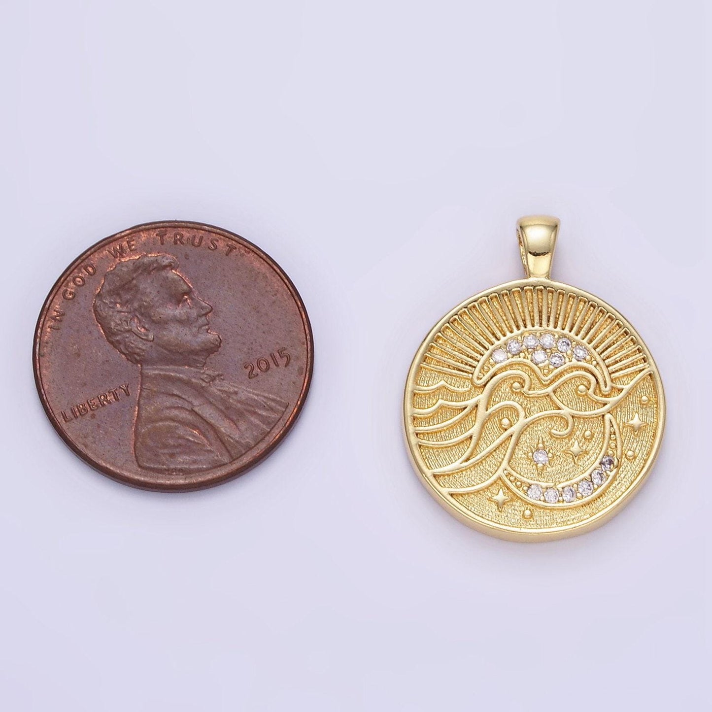 18k gold filled round moon and star charm gold sunshine charm sun ray charm celestial jewelry making supply aa1354