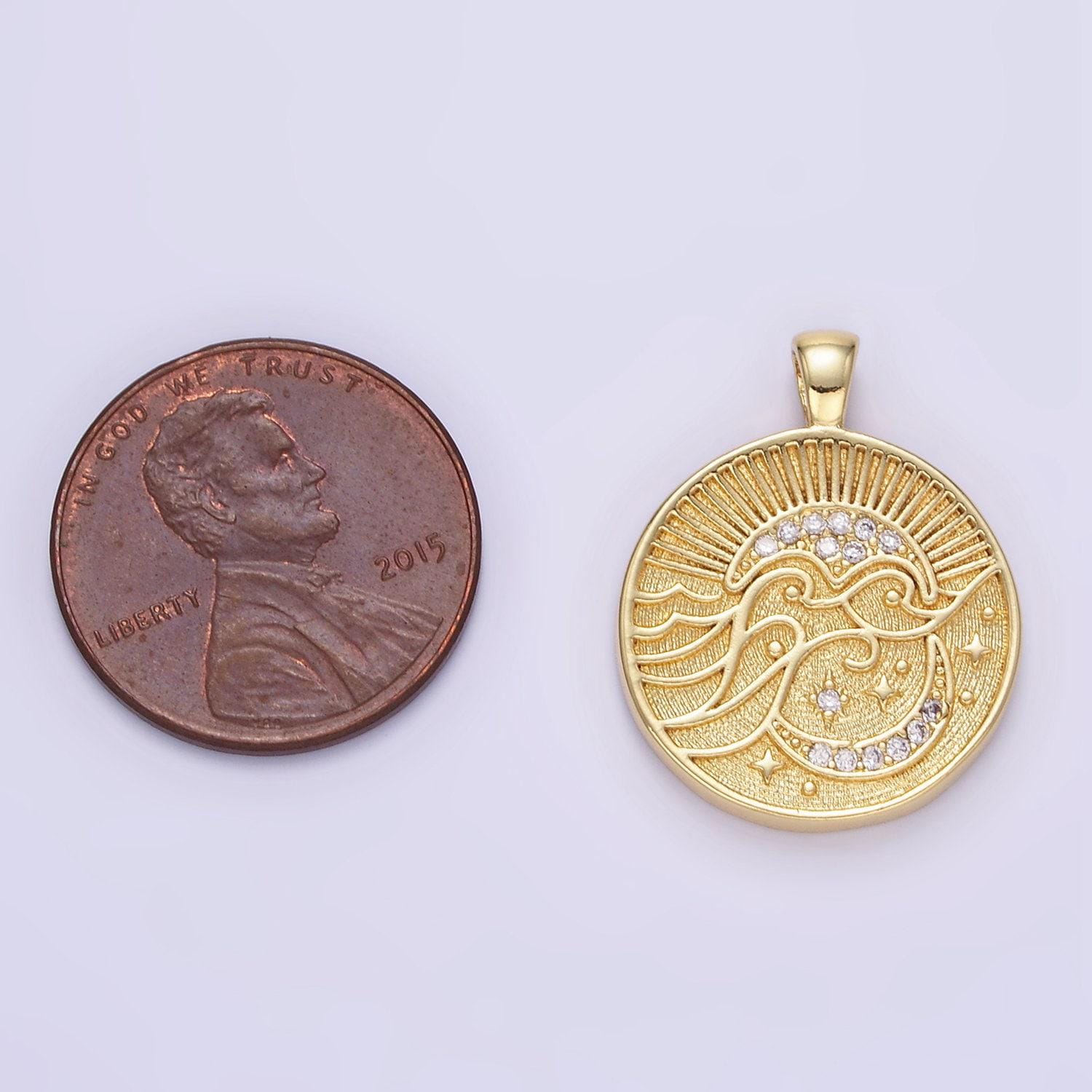 18k gold filled round moon and star charm gold sunshine charm sun ray charm celestial jewelry making supply aa1354