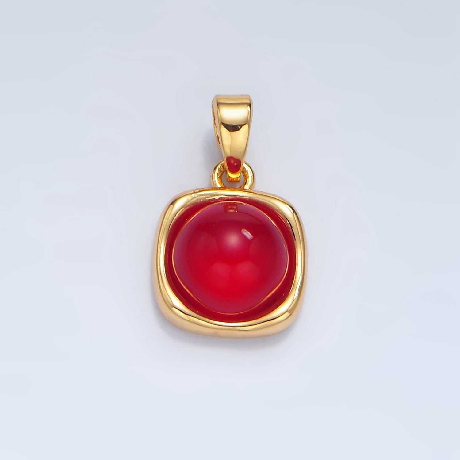 Round blood stone embedded in 24k gold filled square molten charm | aa-134