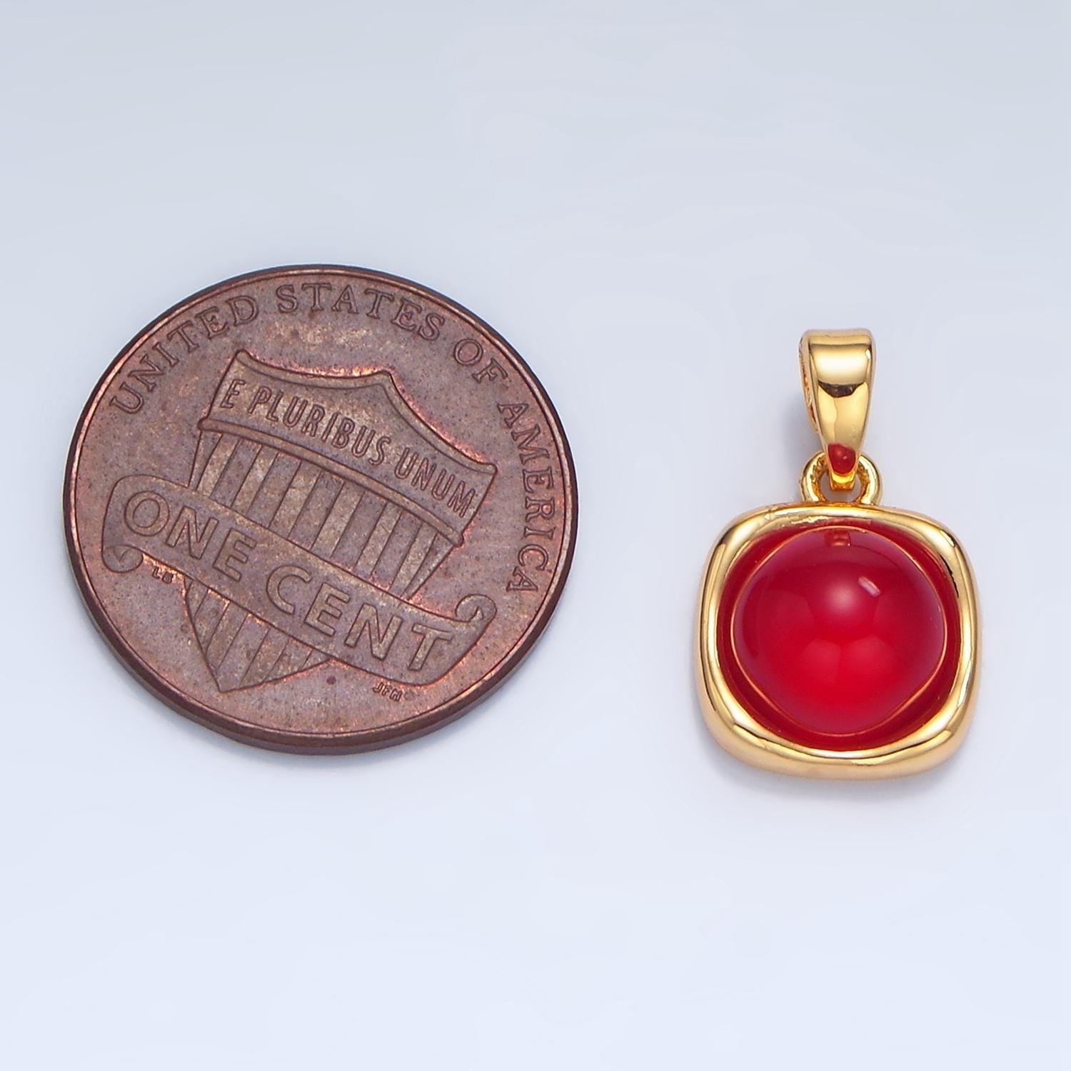 Round blood stone embedded in 24k gold filled square molten charm | aa-134
