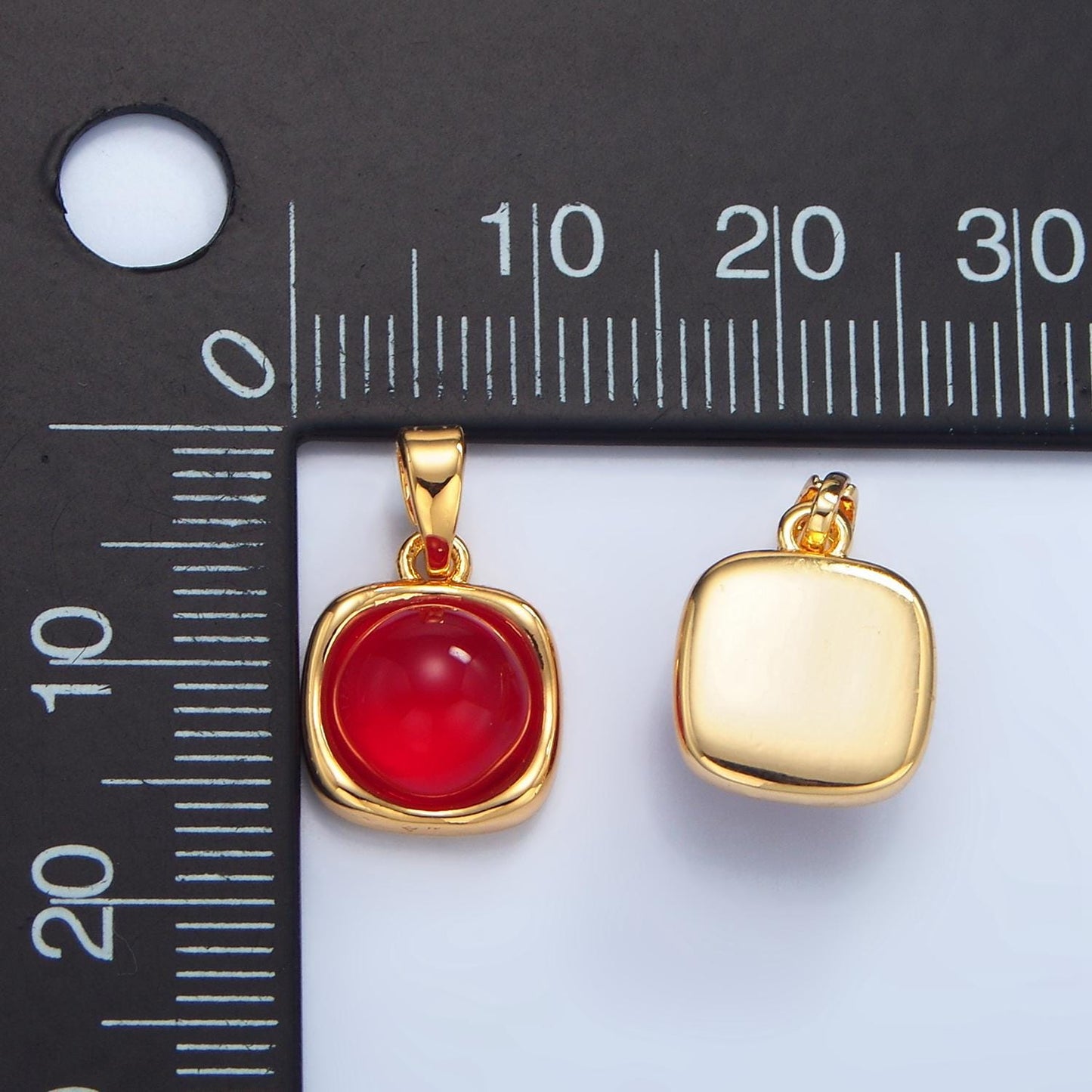 Round blood stone embedded in 24k gold filled square molten charm | aa-134