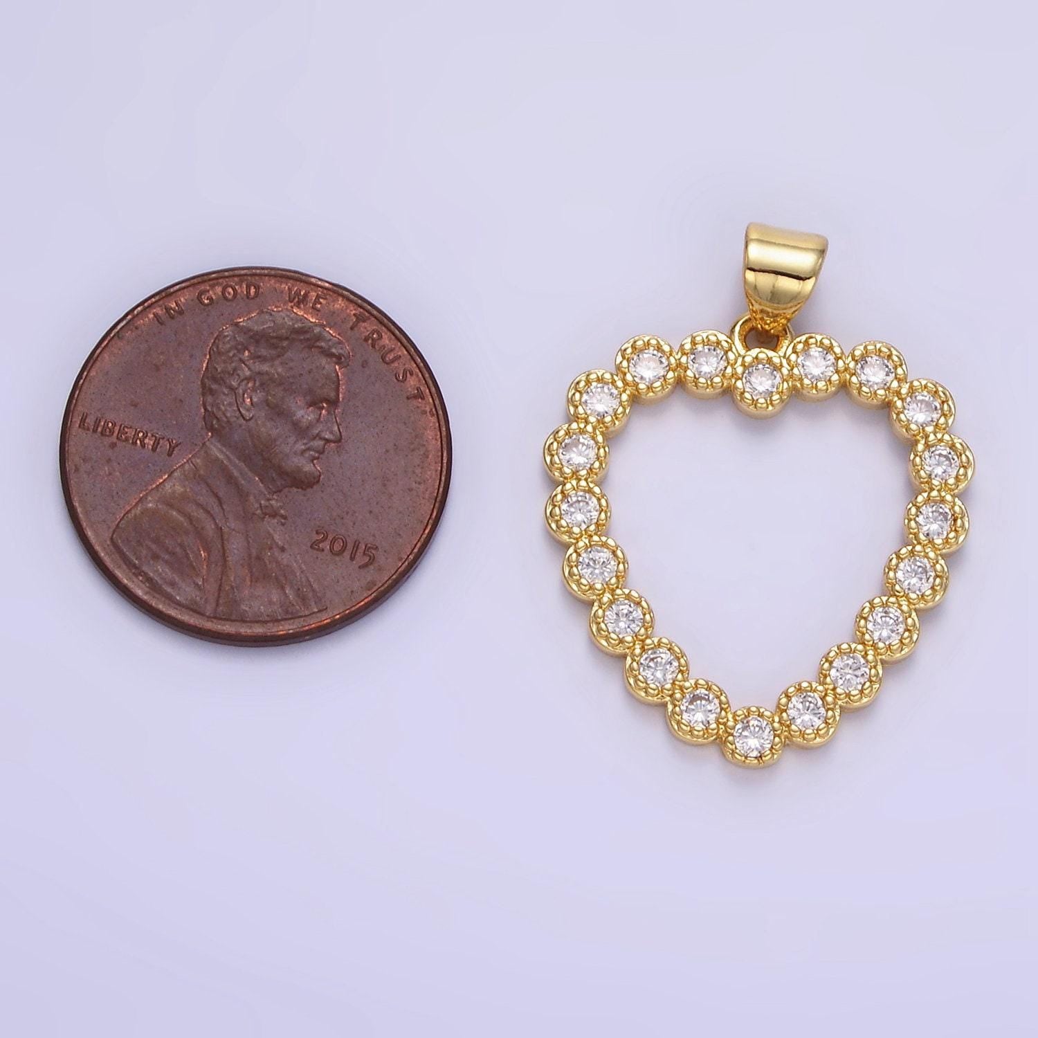 Gold micro pave heart charm link gold open heart pendant for necklace earring jewelry making aa1339