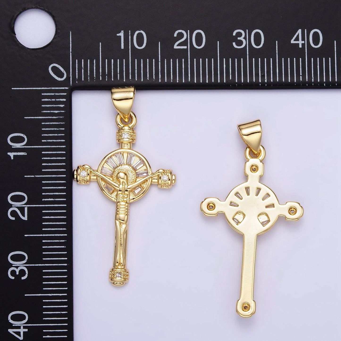 18k gold fill jesus cross crucifix christian, church, religion, diy necklace pendant charm findings for jewelry making aa1330