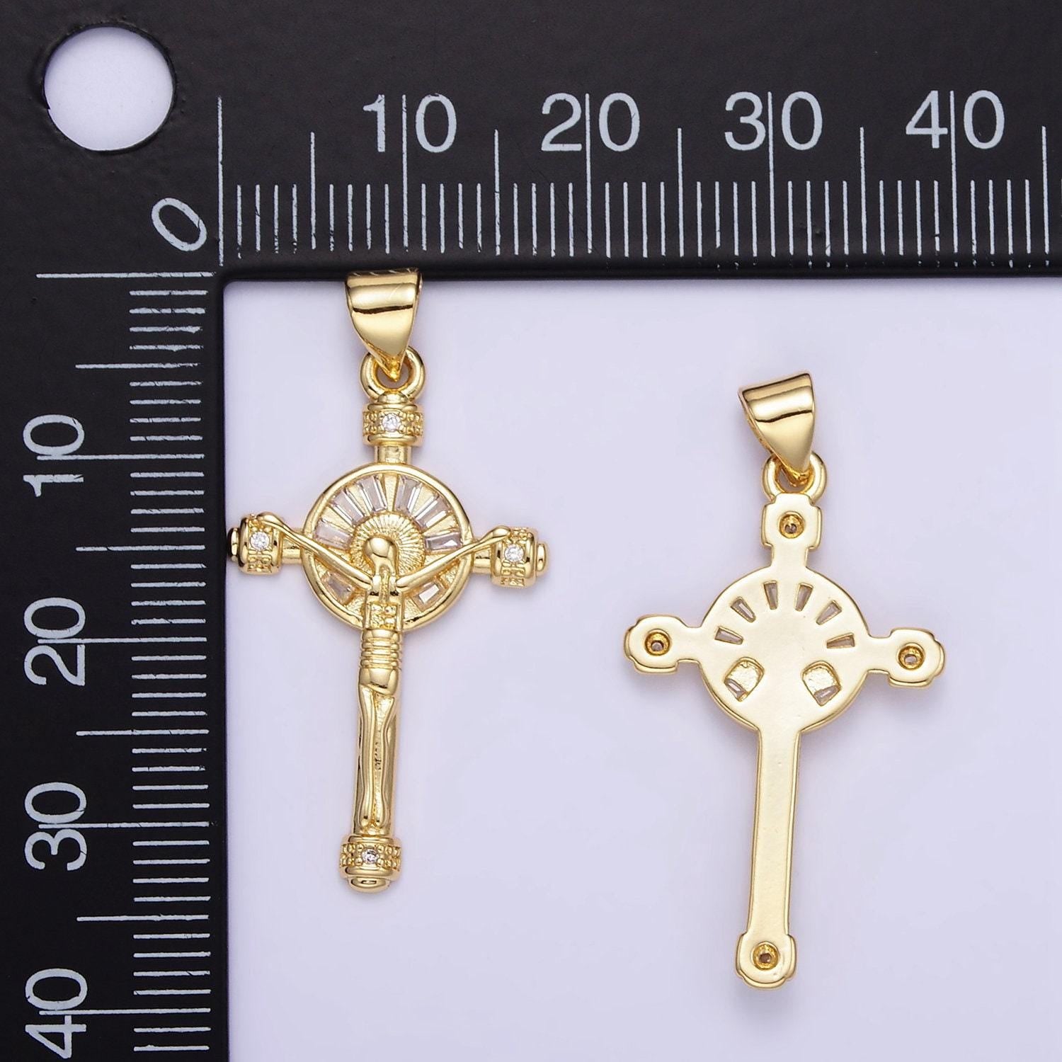 18k gold fill jesus cross crucifix christian, church, religion, diy necklace pendant charm findings for jewelry making aa1330