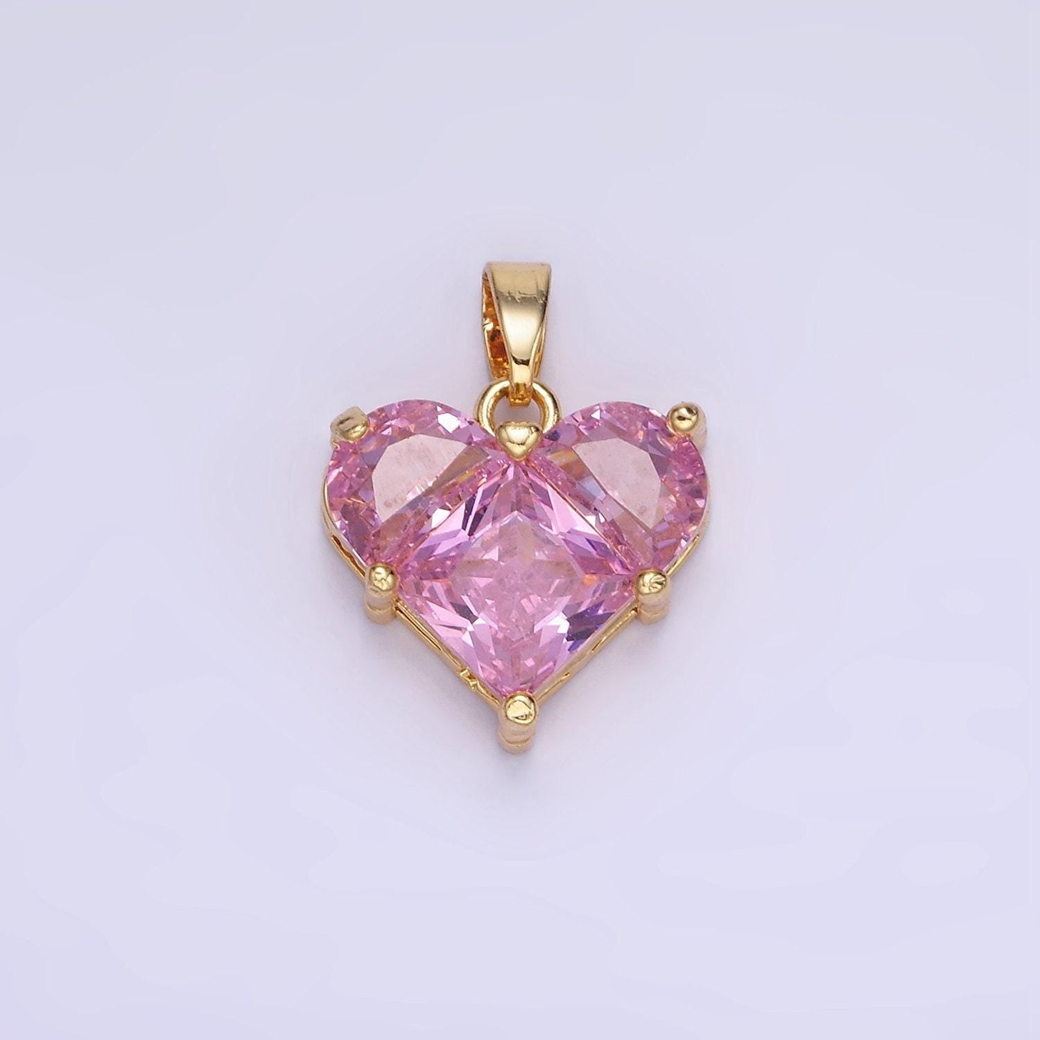 Dainty heart charm pink cz heart pendant for necklace bracelet earrings char 14k gold filled love jewelry aa1314