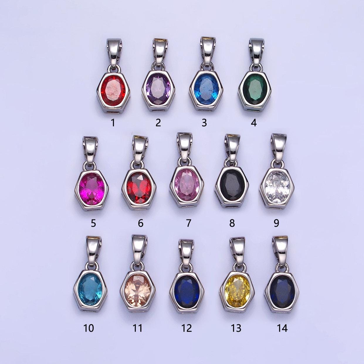 Hexagonal birthstones 12mm silver pendants | aa1282-aa1295