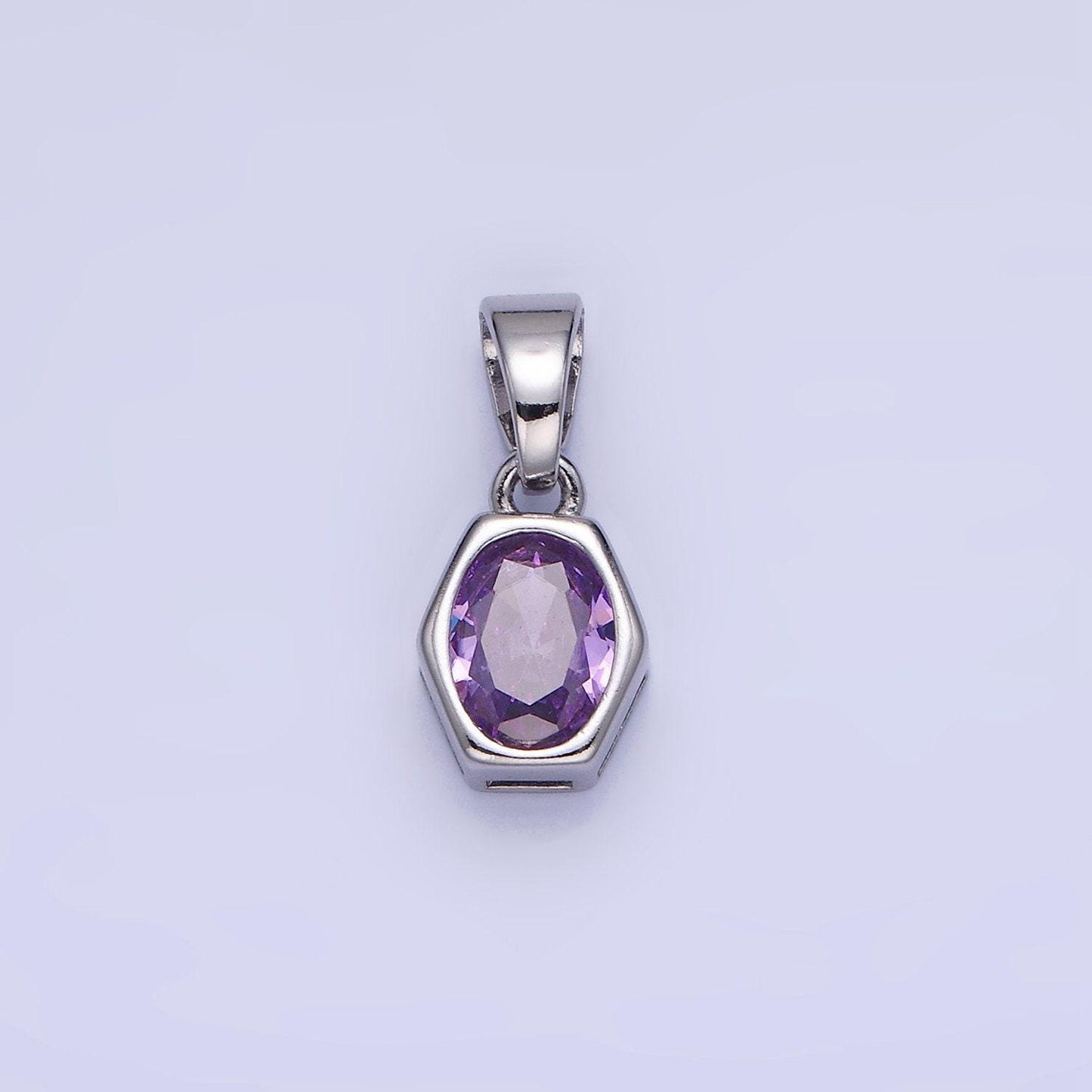 Hexagonal birthstones 12mm silver pendants | aa1282-aa1295