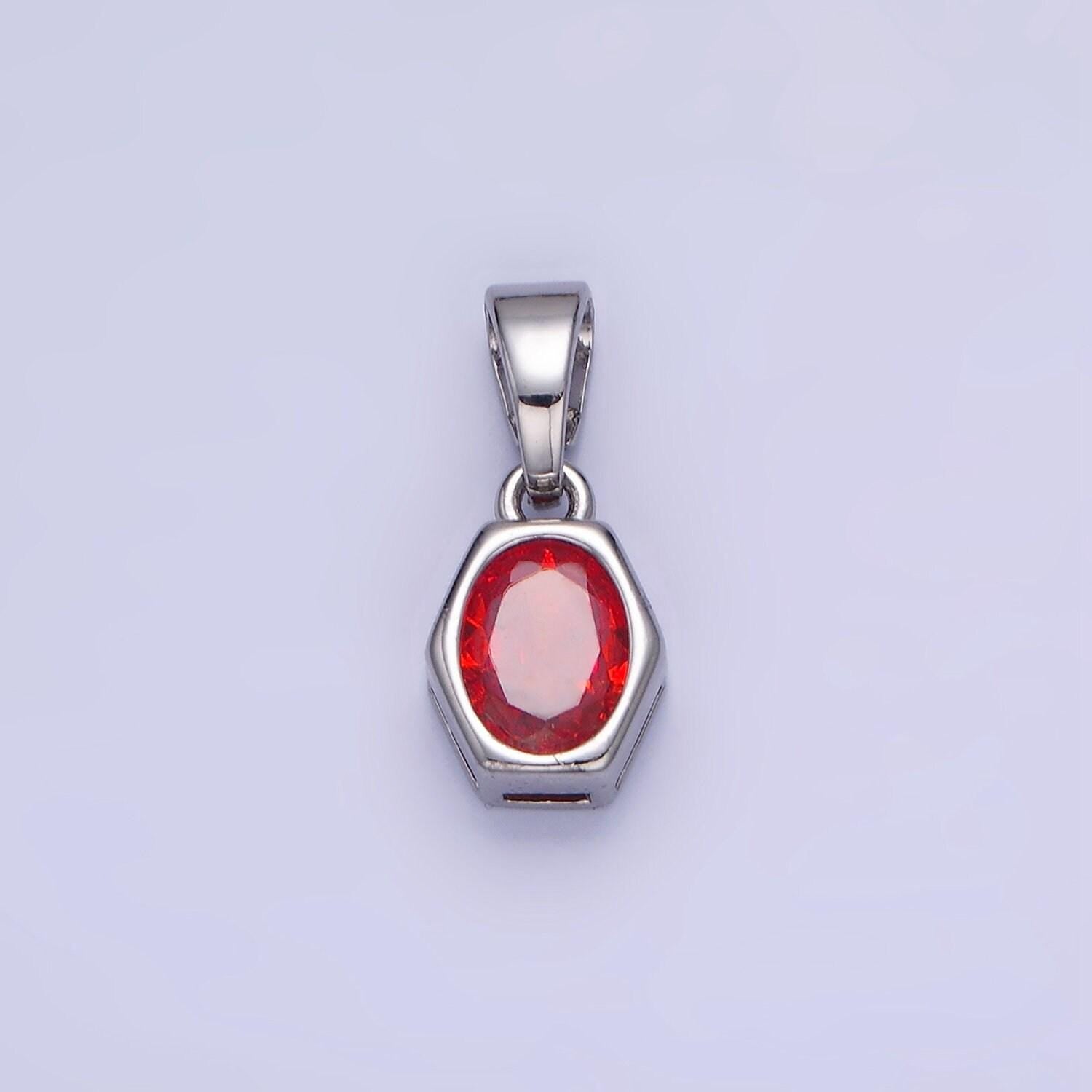 Hexagonal birthstones 12mm silver pendants | aa1282-aa1295