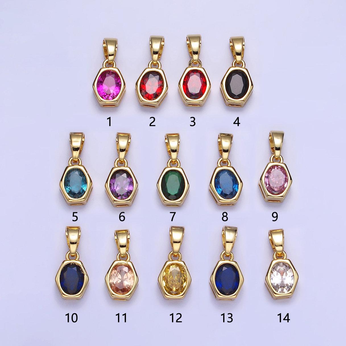 Hexagonal birthstones 12mm gold pendants | aa1282-aa1295