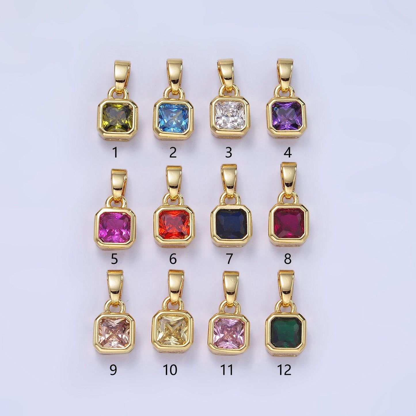 24k gold filled square multifaceted cubic zirconia stone personalized tag add-on charm birthstone charm earring bracelet supply | aa-1297