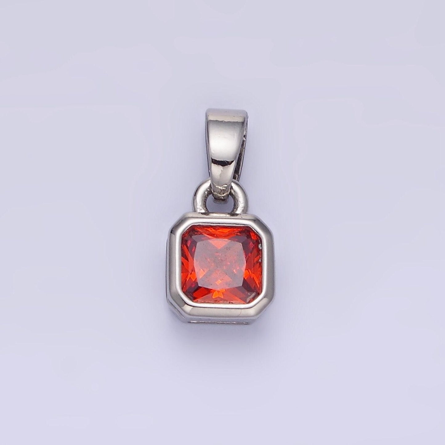 Silver square multifaceted cubic zirconia stone personalized tag add-on charm birthstone charm earring bracelet supply | aa-1297