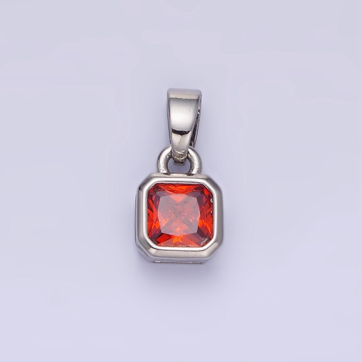 Silver square multifaceted cubic zirconia stone personalized tag add-on charm birthstone charm earring bracelet supply | aa-1297
