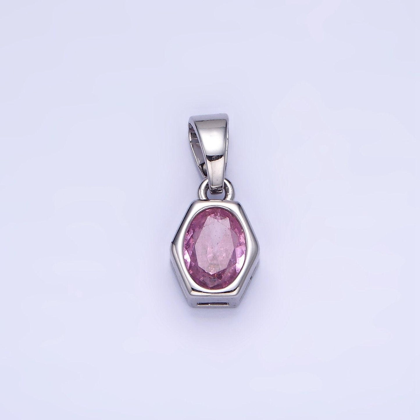 Hexagonal birthstones 12mm silver pendants | aa1282-aa1295