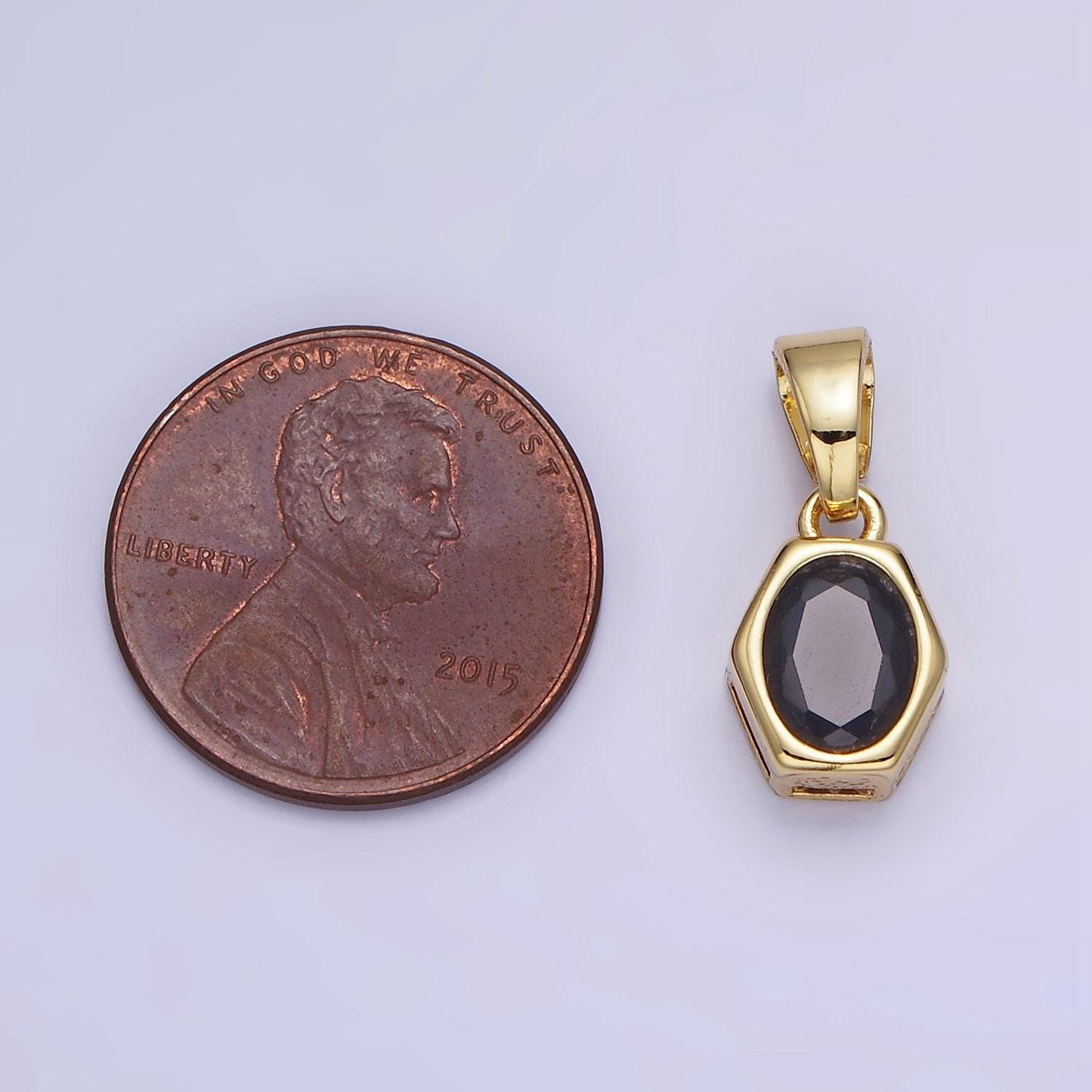 Hexagonal birthstones 12mm silver pendants | aa1282-aa1295