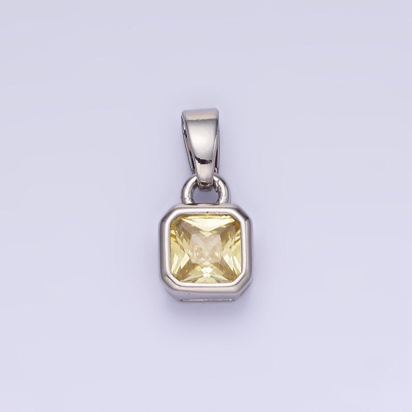 Silver square multifaceted cubic zirconia stone personalized tag add-on charm birthstone charm earring bracelet supply | aa-1297